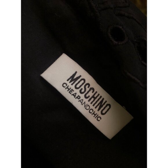 Y2K MOSCHINO CHEAP And CHIC. Black Babydoll Empire Waist. Draped Floral Eyelet M - Picture 9 of 10